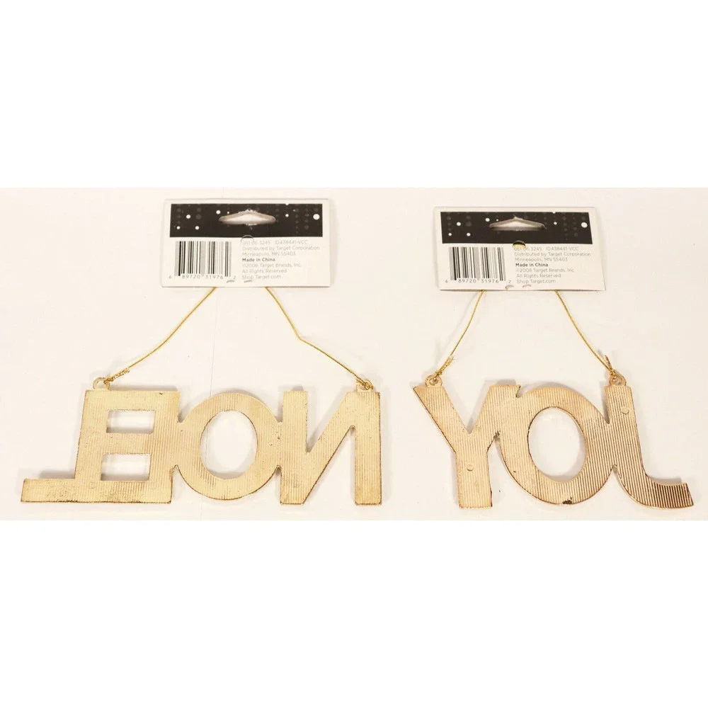 Lot of 2 Target Noel & Joy Word Ornaments Rhinestone Jeweled Christmas Black New